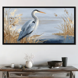 Coastal Heron Marsh Stillness - NicheCanvas