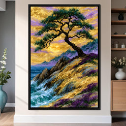 Golden Shoreline Beneath An Ancient Pine - NicheCanvas