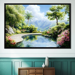 Mountain Garden Paradise Pond - NicheCanvas