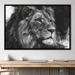 Regal Lion Monochrome Portrait - NicheCanvas
