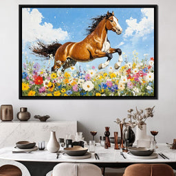 Stallion Gallop Through Wild Blooms - NicheCanvas