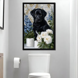Midnight Pup Among Peony Grace - NicheCanvas