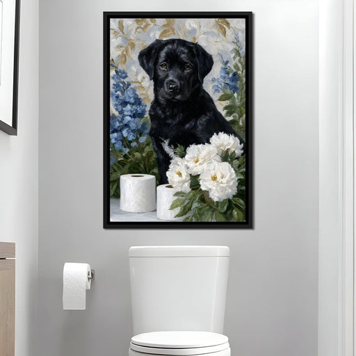 Midnight Pup Among Peony Grace Canvas Print