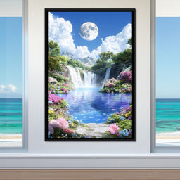 Lunar Reflection Over Falls - NicheCanvas