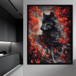Black Wolf Rose Petal Storm - NicheCanvas