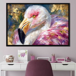 Golden Pink Flamingo Portrait - NicheCanvas