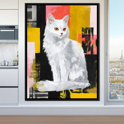 Radiant White Feline Poise - NicheCanvas