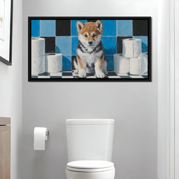 Bathroom Puppy Mischief - NicheCanvas