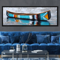 Turquoise River Canoe Reflection - NicheCanvas