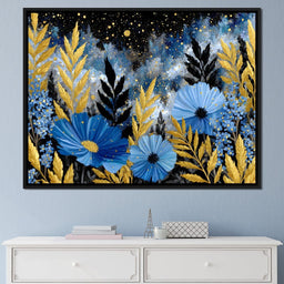 Midnight Blue Cosmos Goldleaf - NicheCanvas