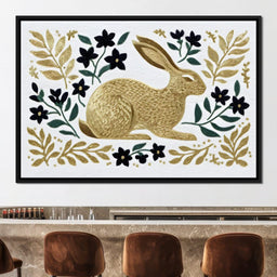 Golden Hare Botanical Folk Scene - NicheCanvas