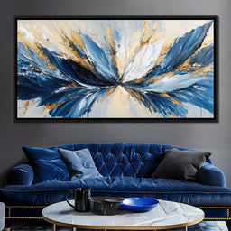 Blu, White & Gold Abstract Explosion - NicheCanvas