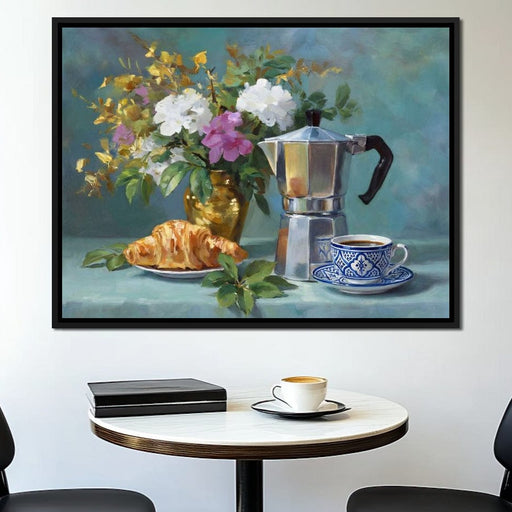 Morning Coffee & Bouquet Canvas Print