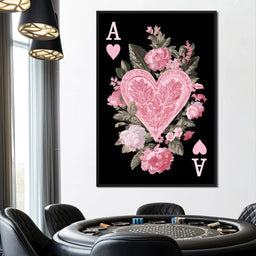 Floral Ace of Hearts Pink Rose - NicheCanvas