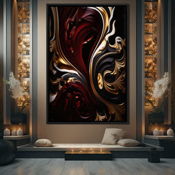 The Marble-Lux Collection: Dark Red & Vibrant Gold 06 - NicheCanvas