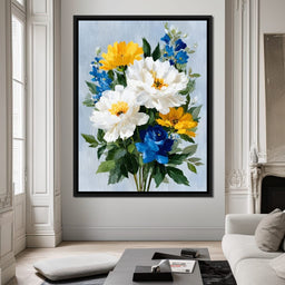 Golden White Blue Garden Posey - NicheCanvas