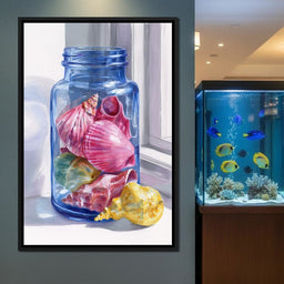 Seashells Jar Sunlit Window - NicheCanvas