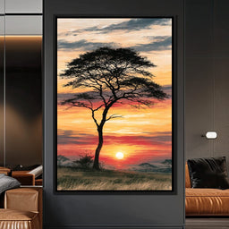 Savanna Sun Beyond The Solitary Branch - NicheCanvas