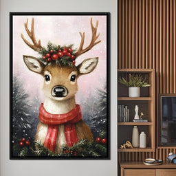 Holiday Reindeer Berries Cheer - NicheCanvas