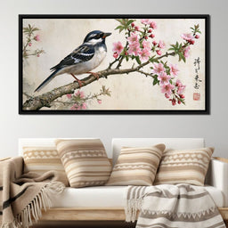 Small Bird Perched Upon Pink Petals - NicheCanvas