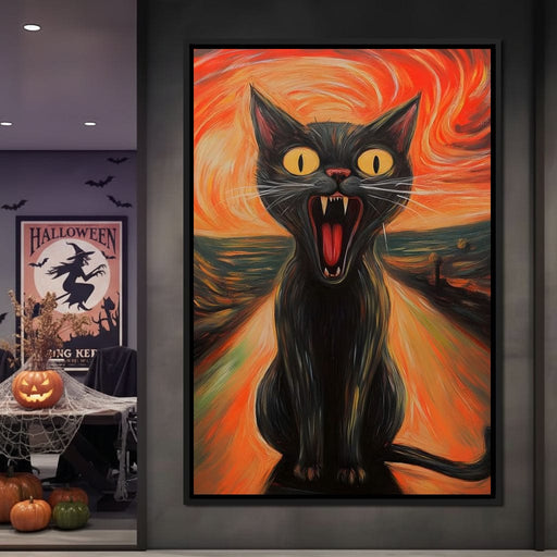 Terrified Black Cat Sunset Swirl Canvas Print