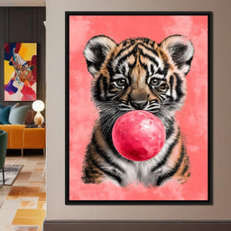 Playful Cub Bubble Burst Pink - NicheCanvas