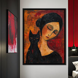 Contemplative Harmony with Cat - NicheCanvas