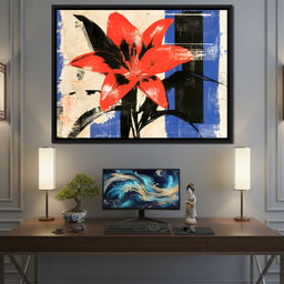 Bold Petals Against Shattered Geometry - NicheCanvas