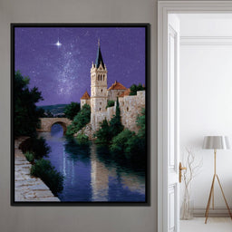 Starlit Abbey River Nightscape - NicheCanvas