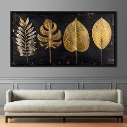 Golden Leaves on Black Background - NicheCanvas