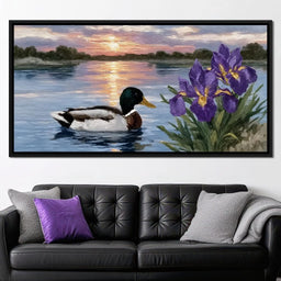 Duck Dusk Reflections With Iris - NicheCanvas