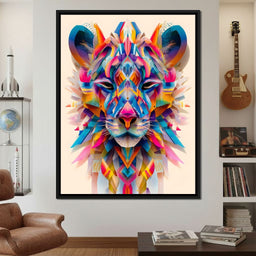 Vivid Geometric Lion Majesty - NicheCanvas