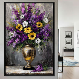 Golden Vase Violet Sunflowers - NicheCanvas