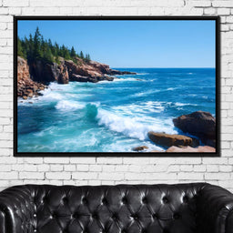 Rocky Coast Breakers Blue Sky - NicheCanvas