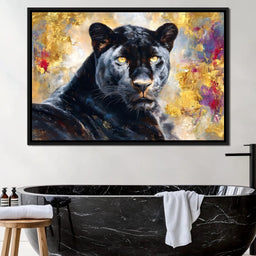 Golden Aura Black Panther Portrait - NicheCanvas