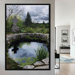 Celtic Cross Garden Pond Sky - NicheCanvas