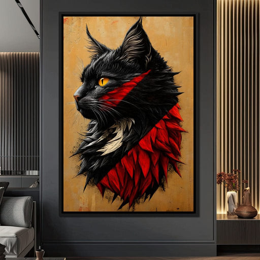 Feline Majesty in Red and Black Canvas Print