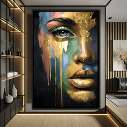 Radiant Gold Drip Face Painting - NicheCanvas