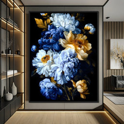Midnight Golden Floral Peonies - NicheCanvas