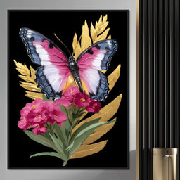 Radiant Butterfly and Gold Florals - NicheCanvas