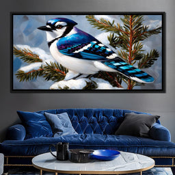 Winter Songbird on Pines - NicheCanvas