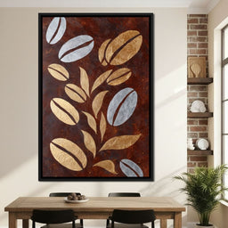 Golden Coffee Beans Botanical Flow - NicheCanvas