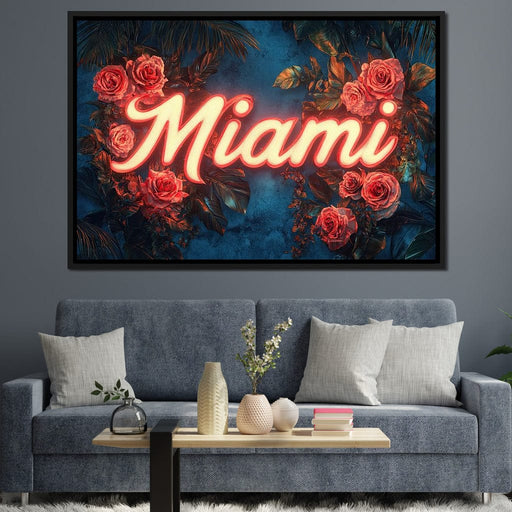 Neon Roses Miami Night Magic Canvas Print