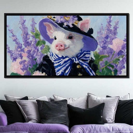 Cottagecore Lavender Piglet Charm Canvas Print