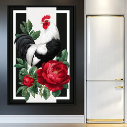 Rooster With Peony Garden - NicheCanvas