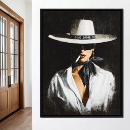 Noir Cowgirl Smoking Portrait - NicheCanvas