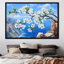 Blossoms Over Ocean Horizon - NicheCanvas
