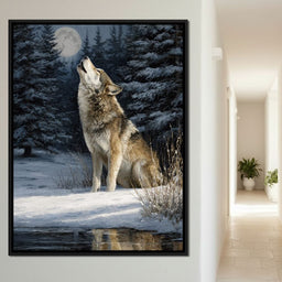 Moonlit Wolf Winter Howl Night - NicheCanvas