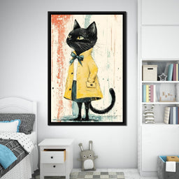 Elegant Feline in Yellow Rain Coat - NicheCanvas