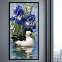 Duck Amongst Blooming Iris - NicheCanvas